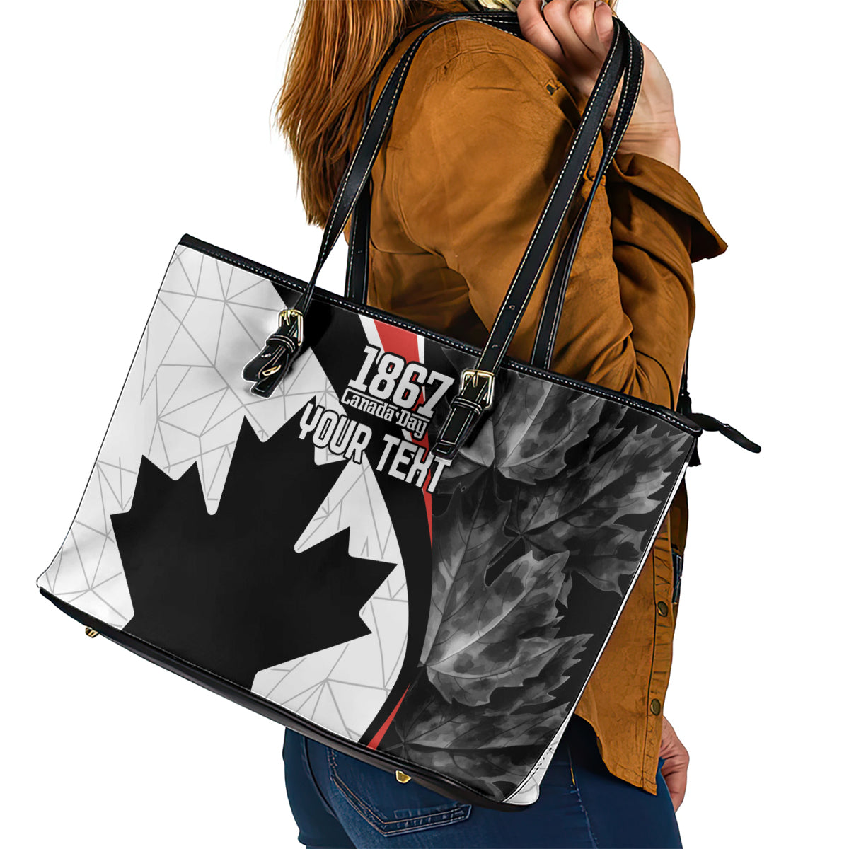 Personalized Canada Day Sine 1867 Leather Tote Bag With National Maple Leaf LT9