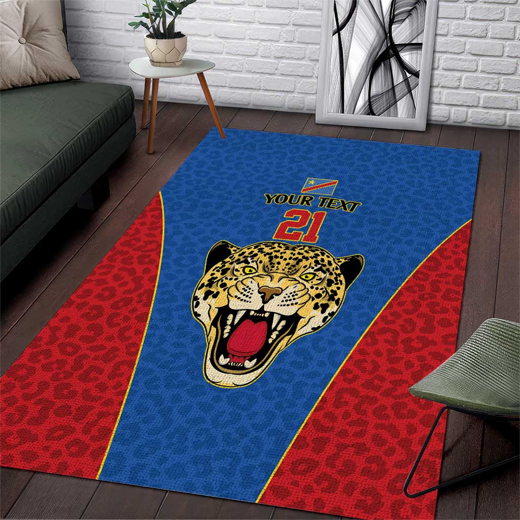 Africa DR Congo Football Custom Area Rug Blue Leopard Skin Pattern LT9
