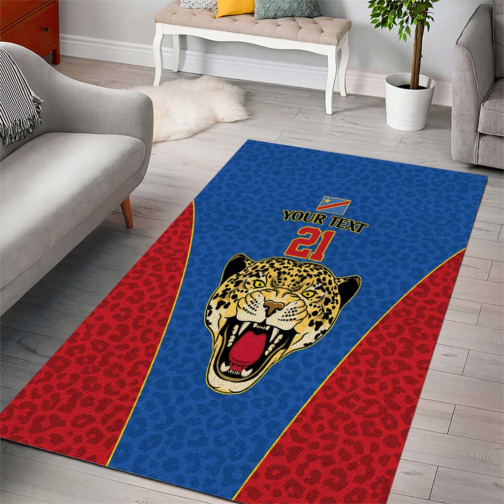 Africa DR Congo Football Custom Area Rug Blue Leopard Skin Pattern LT9