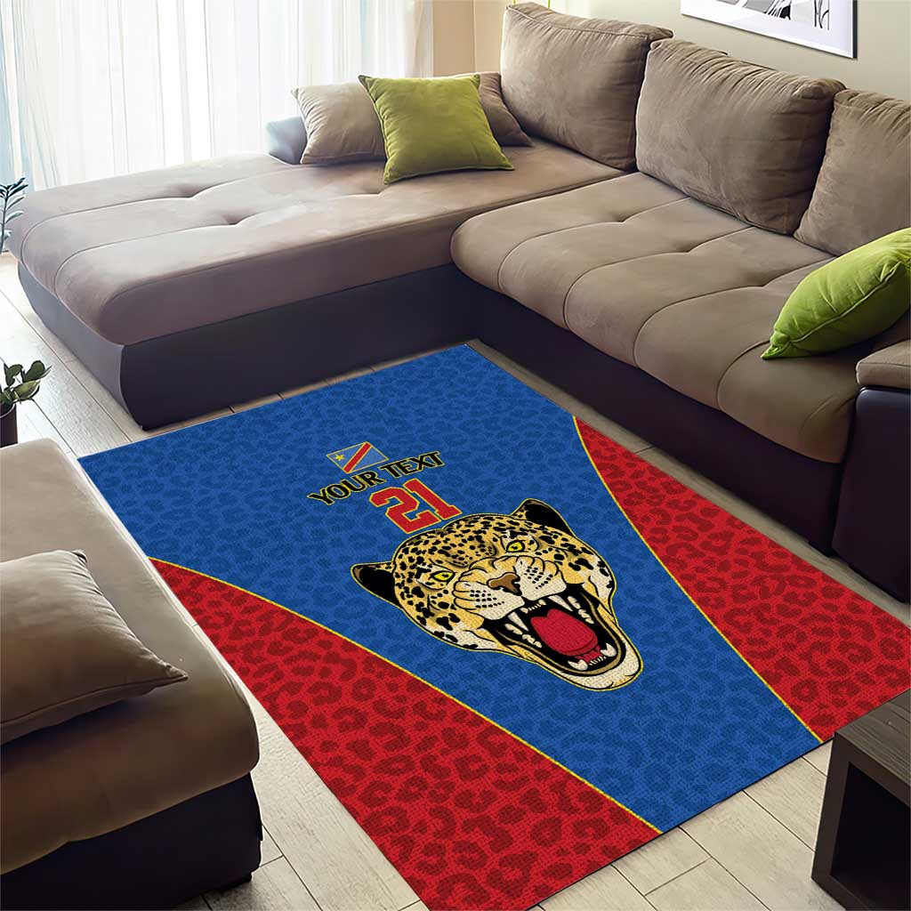 Africa DR Congo Football Custom Area Rug Blue Leopard Skin Pattern LT9