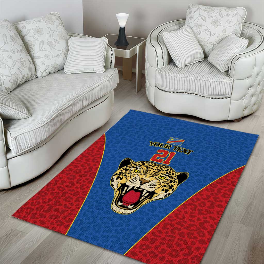 Africa DR Congo Football Custom Area Rug Blue Leopard Skin Pattern LT9