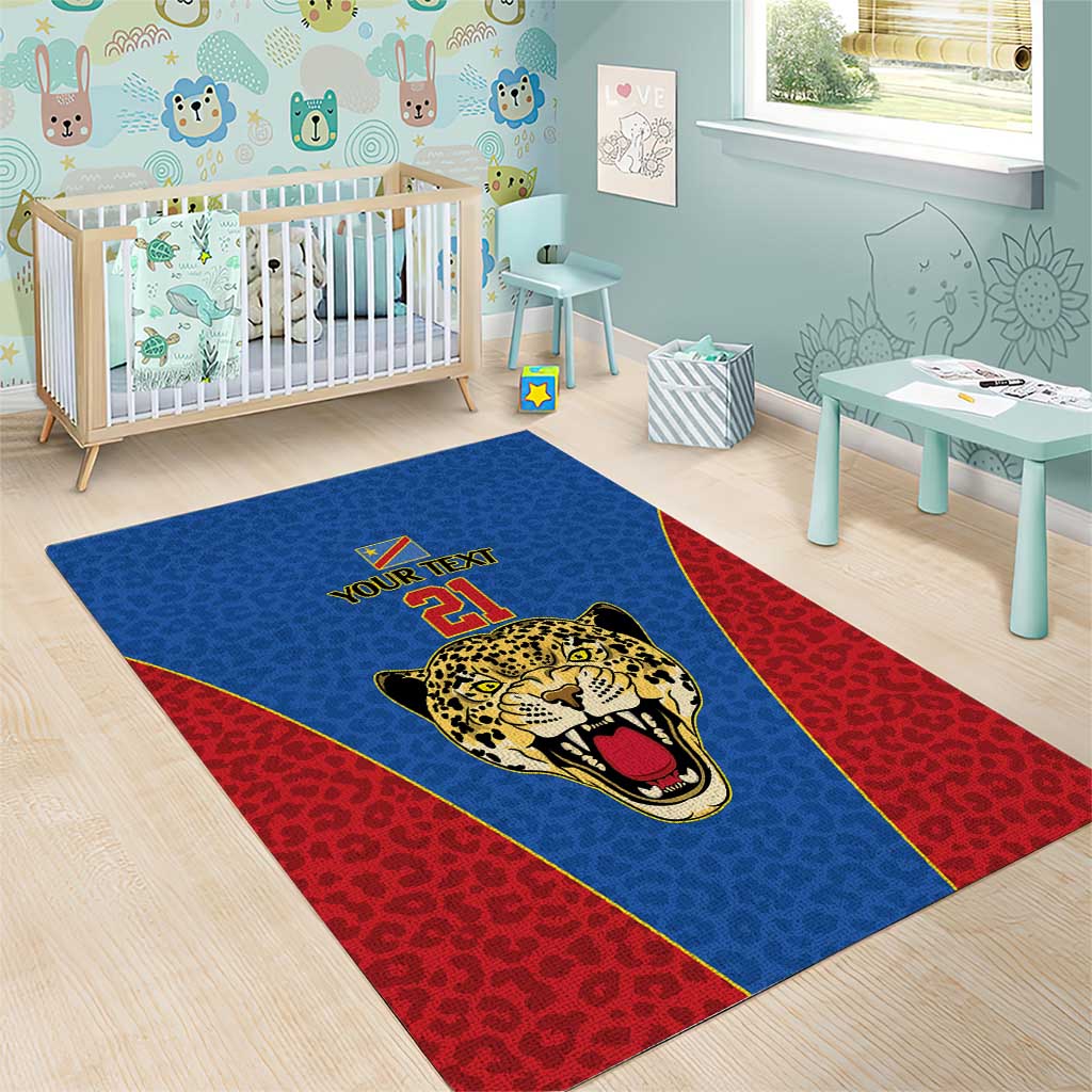 Africa DR Congo Football Custom Area Rug Blue Leopard Skin Pattern LT9