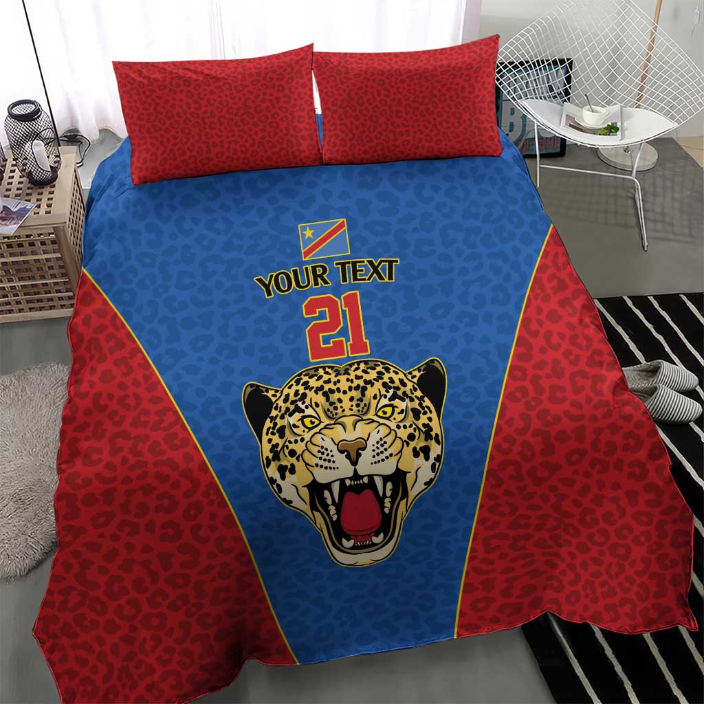 Africa DR Congo Football Custom Bedding Set Blue Leopard Skin Pattern LT9