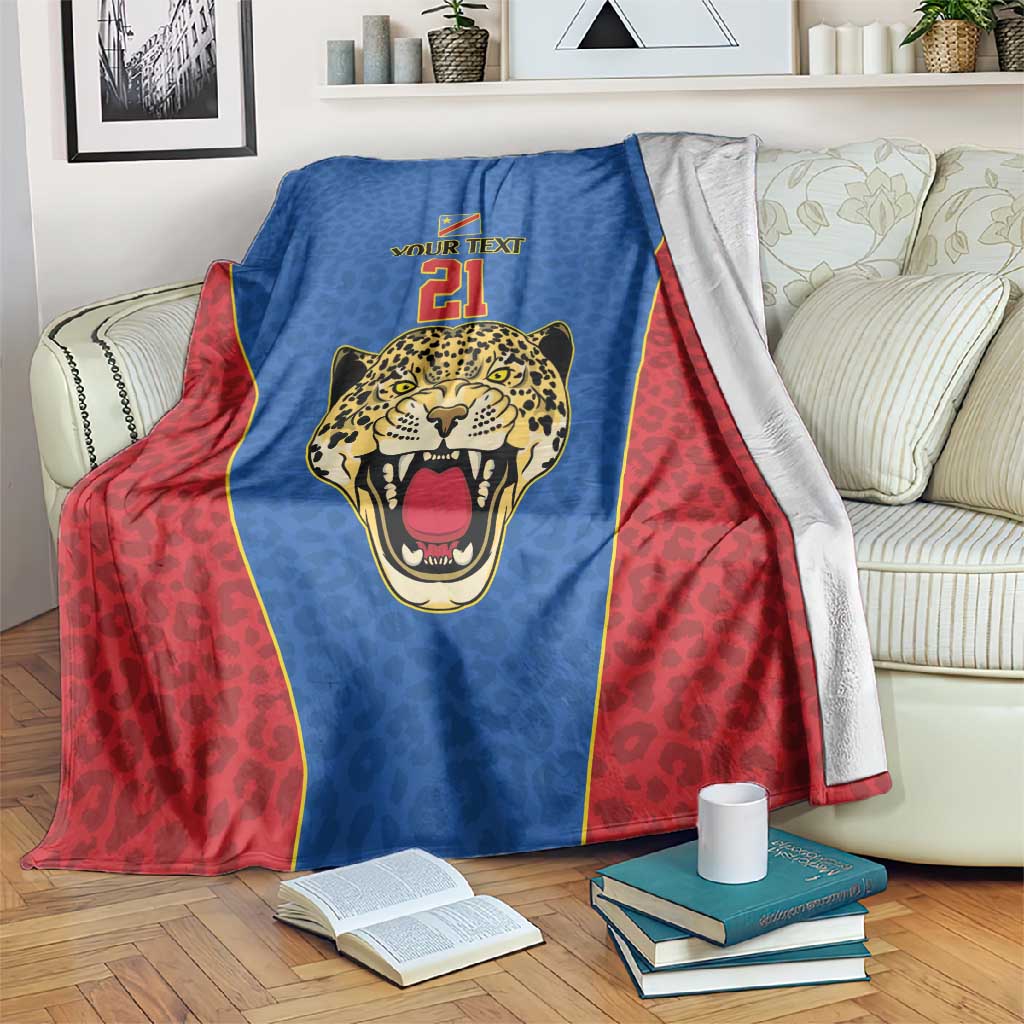 Africa DR Congo Football Custom Blanket Blue Leopard Skin Pattern LT9