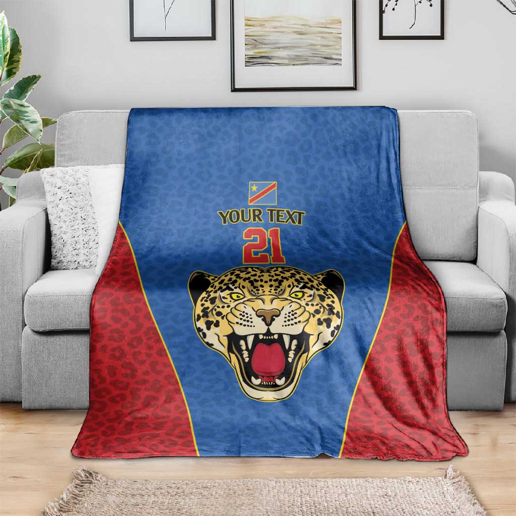 Africa DR Congo Football Custom Blanket Blue Leopard Skin Pattern LT9