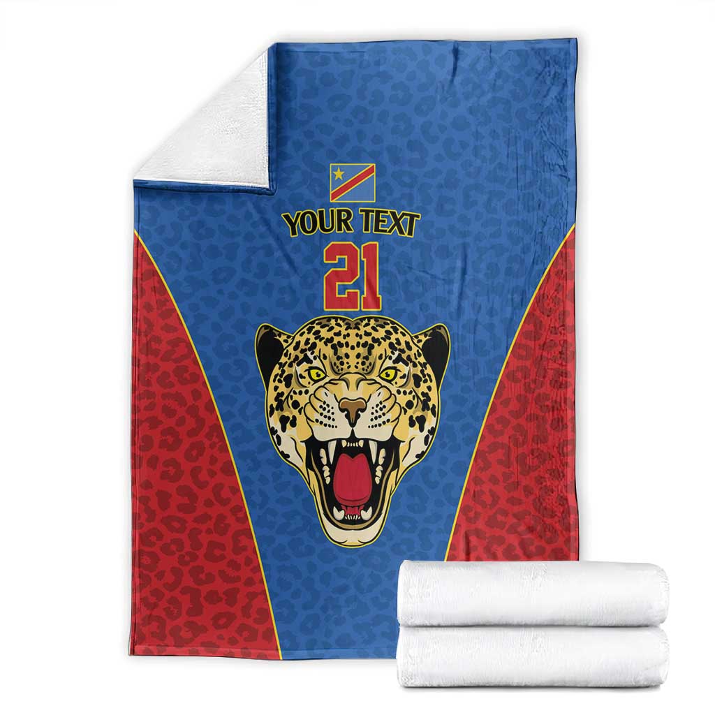 Africa DR Congo Football Custom Blanket Blue Leopard Skin Pattern LT9