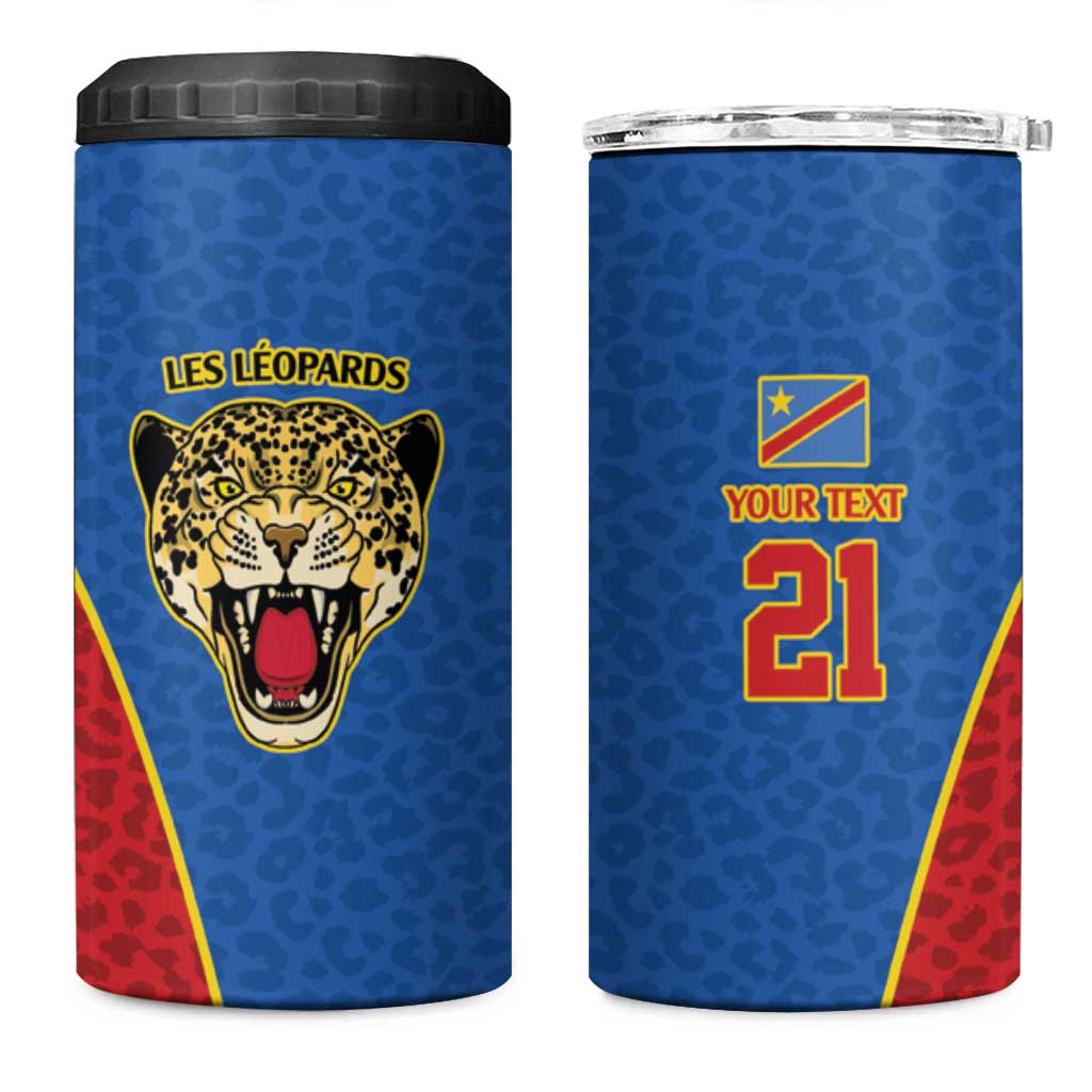 Africa DR Congo Football Custom 4 in 1 Can Cooler Tumbler Blue Leopard Skin Pattern LT9