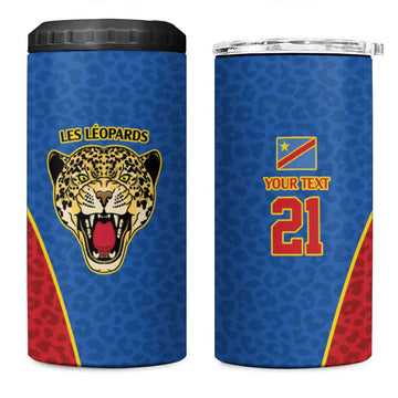 Africa DR Congo Football Custom 4 in 1 Can Cooler Tumbler Blue Leopard Skin Pattern LT9