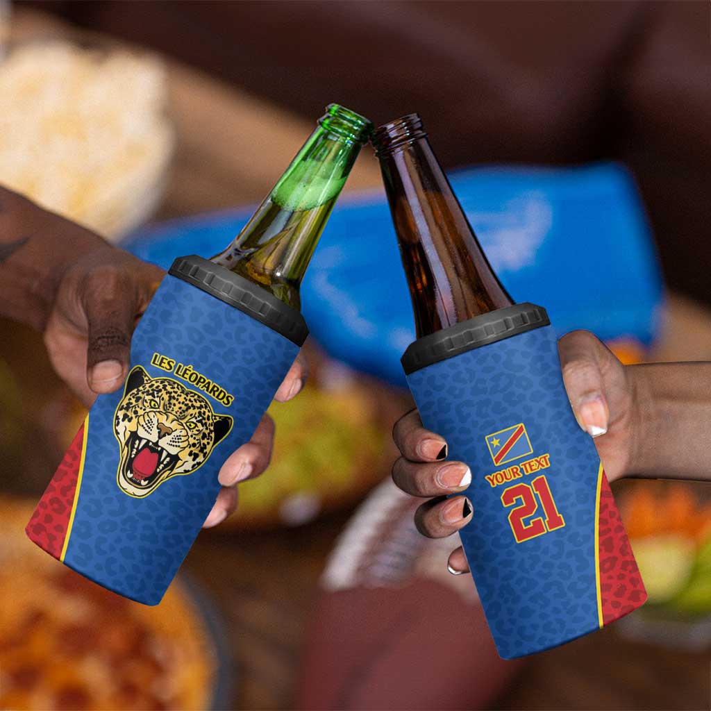Africa DR Congo Football Custom 4 in 1 Can Cooler Tumbler Blue Leopard Skin Pattern LT9