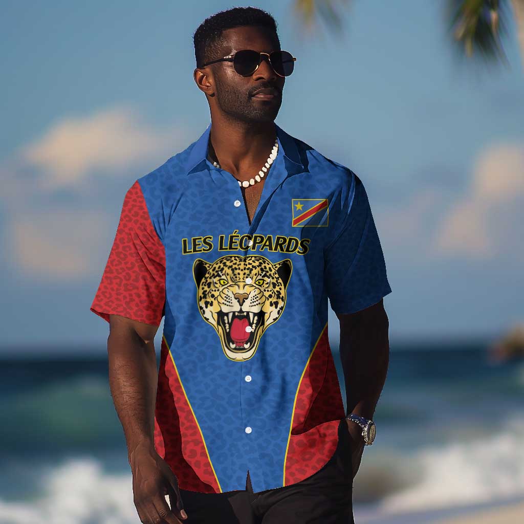 Africa DR Congo Football Custom Hawaiian Shirt Blue Leopard Skin Pattern LT9