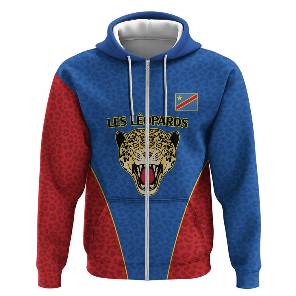 DR Congo Football Custom Hoodie Blue Leopard Skin Pattern LT9