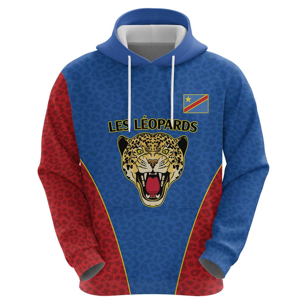 DR Congo Football Custom Hoodie Blue Leopard Skin Pattern LT9