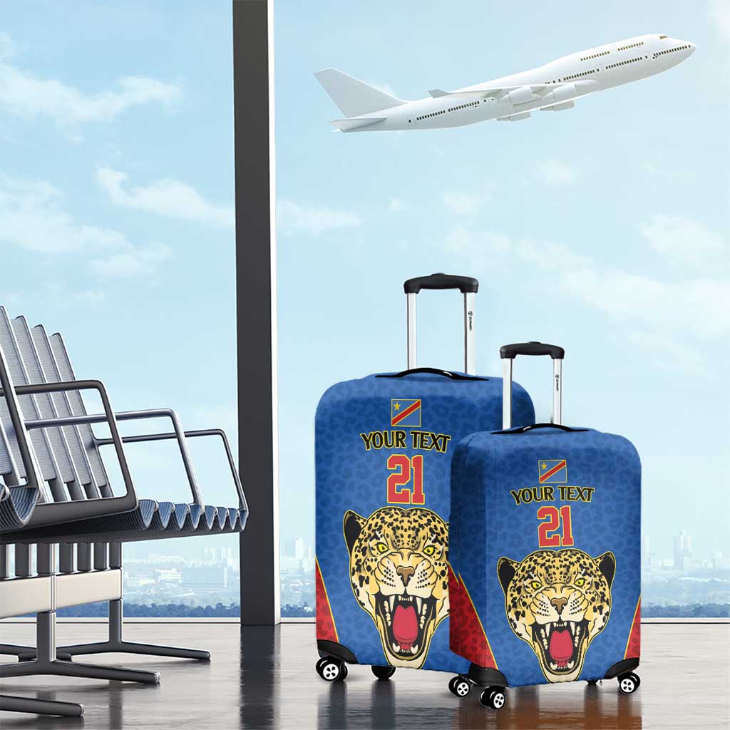 DR Congo Football Custom Luggage Cover Blue Leopard Skin Pattern LT9