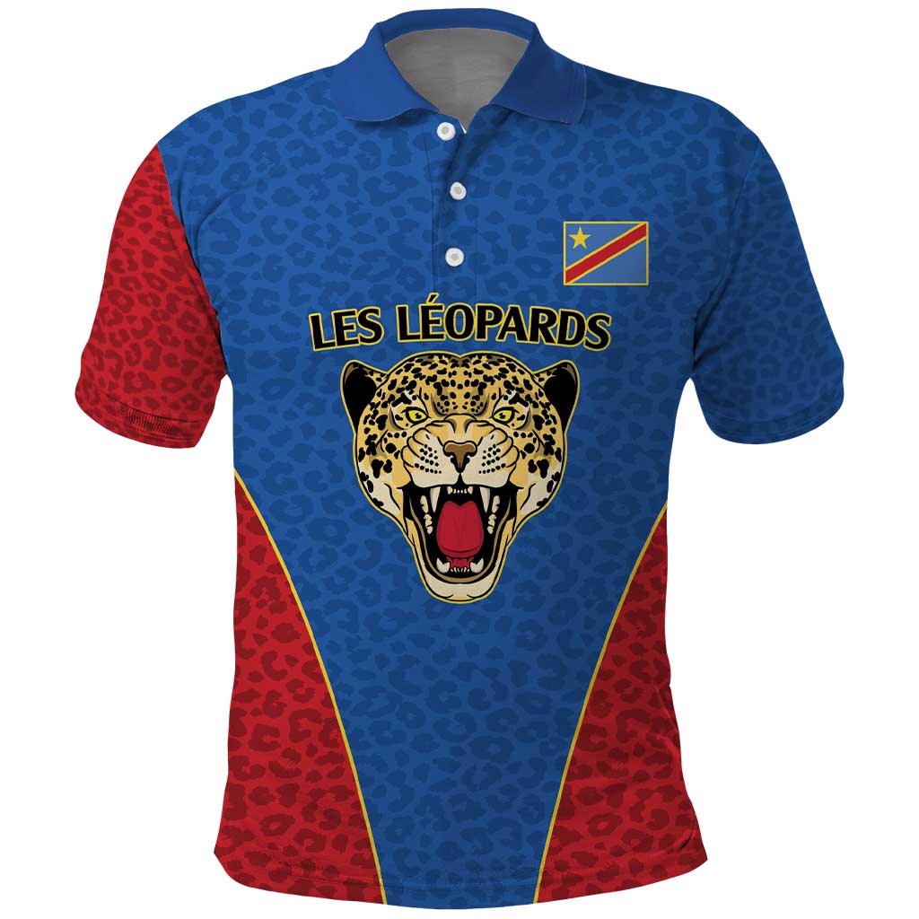 DR Congo Football Custom Polo Shirt Blue Leopard Skin Pattern LT9