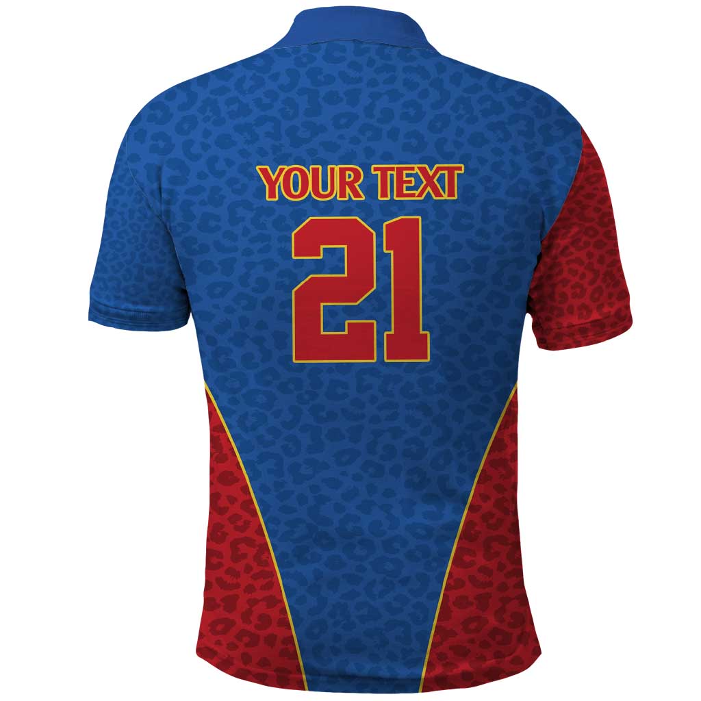 DR Congo Football Custom Polo Shirt Blue Leopard Skin Pattern LT9