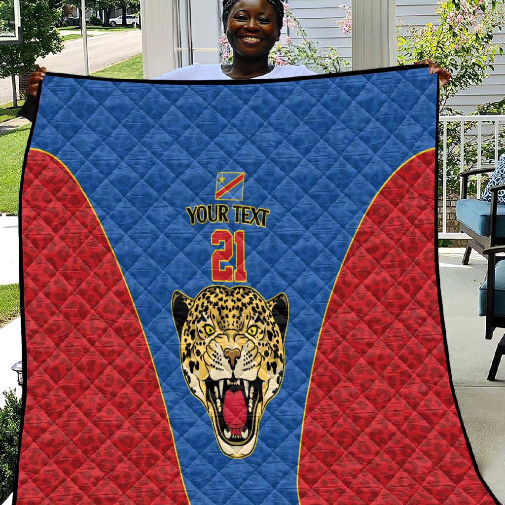 Africa DR Congo Football Custom Quilt Blue Leopard Skin Pattern LT9