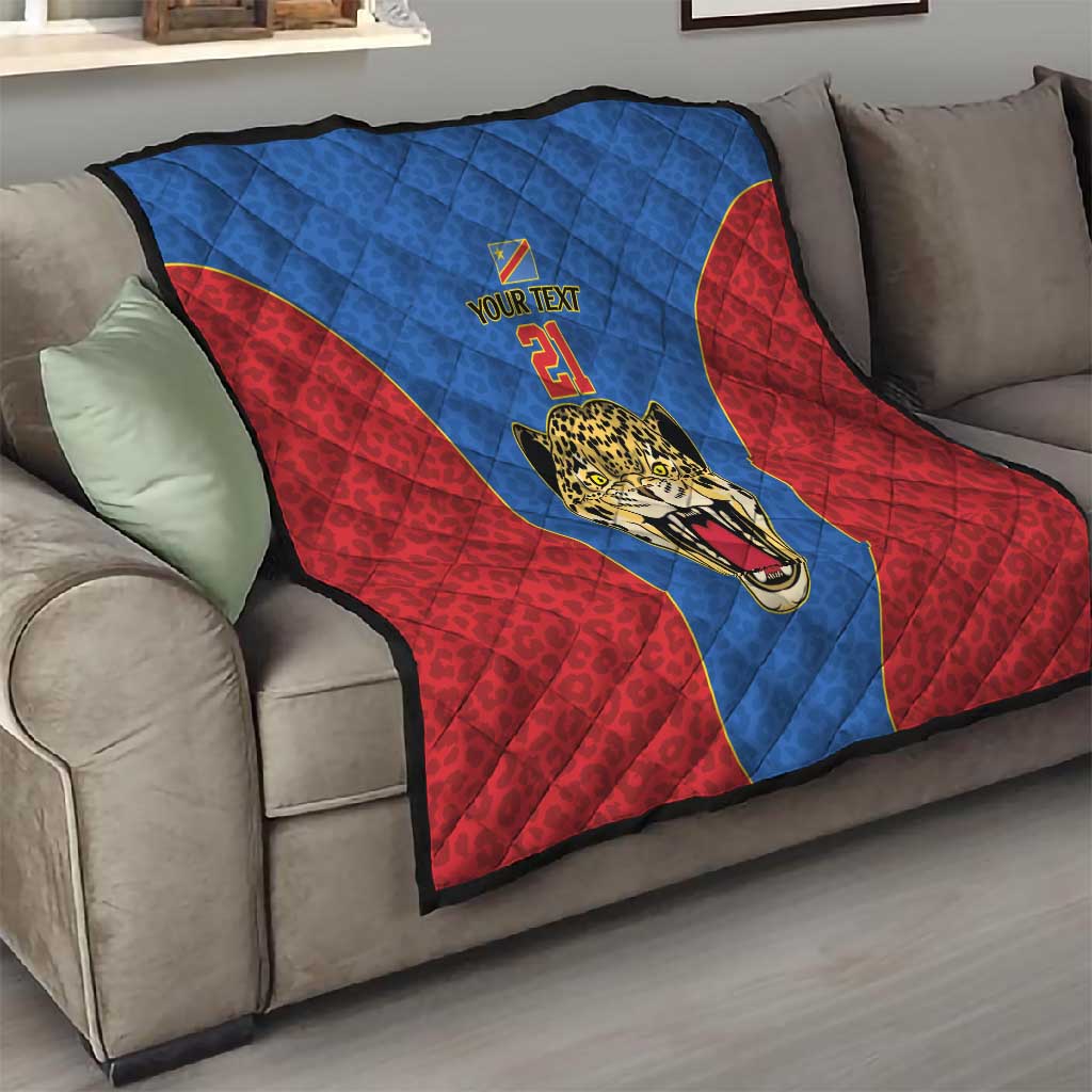 Africa DR Congo Football Custom Quilt Blue Leopard Skin Pattern LT9