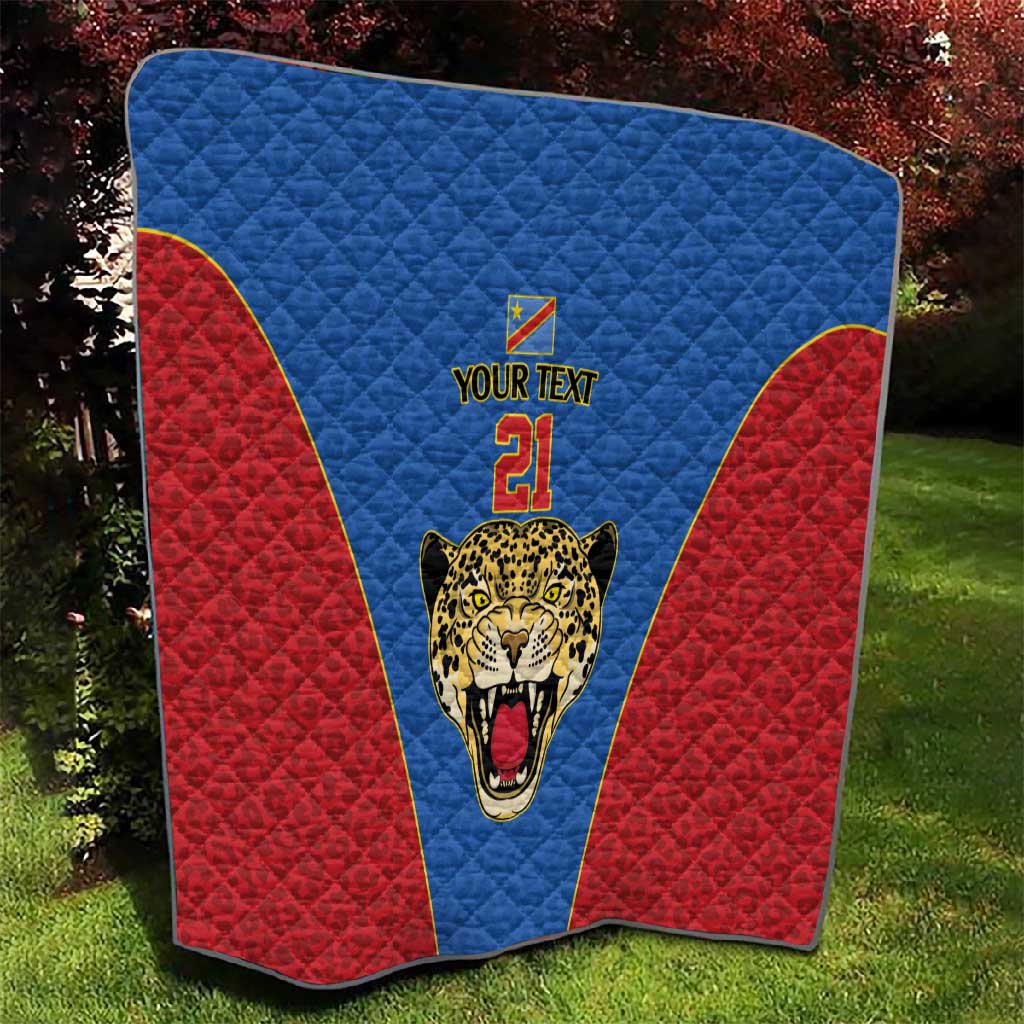 Africa DR Congo Football Custom Quilt Blue Leopard Skin Pattern LT9