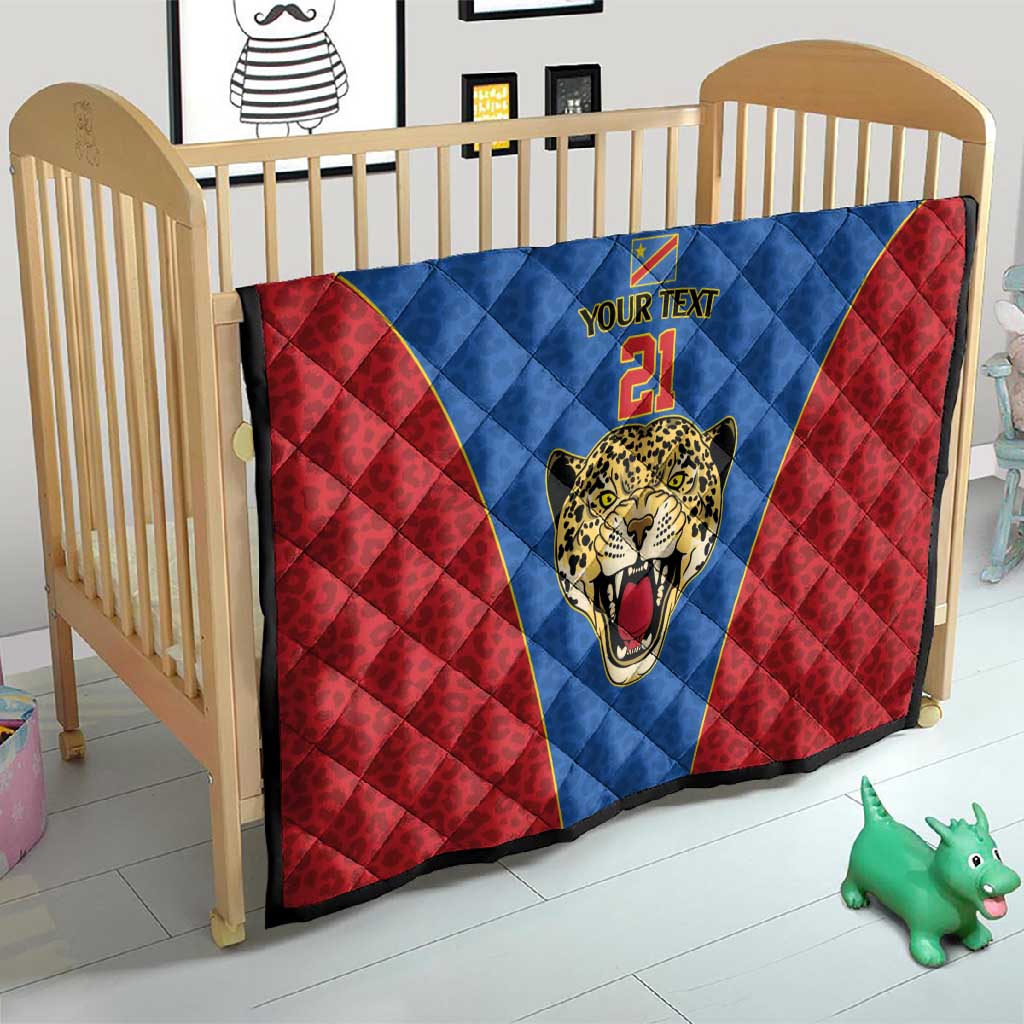 Africa DR Congo Football Custom Quilt Blue Leopard Skin Pattern LT9