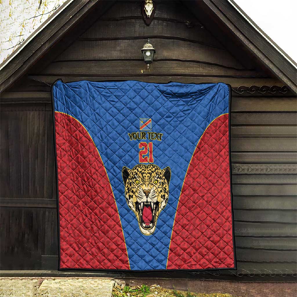 Africa DR Congo Football Custom Quilt Blue Leopard Skin Pattern LT9