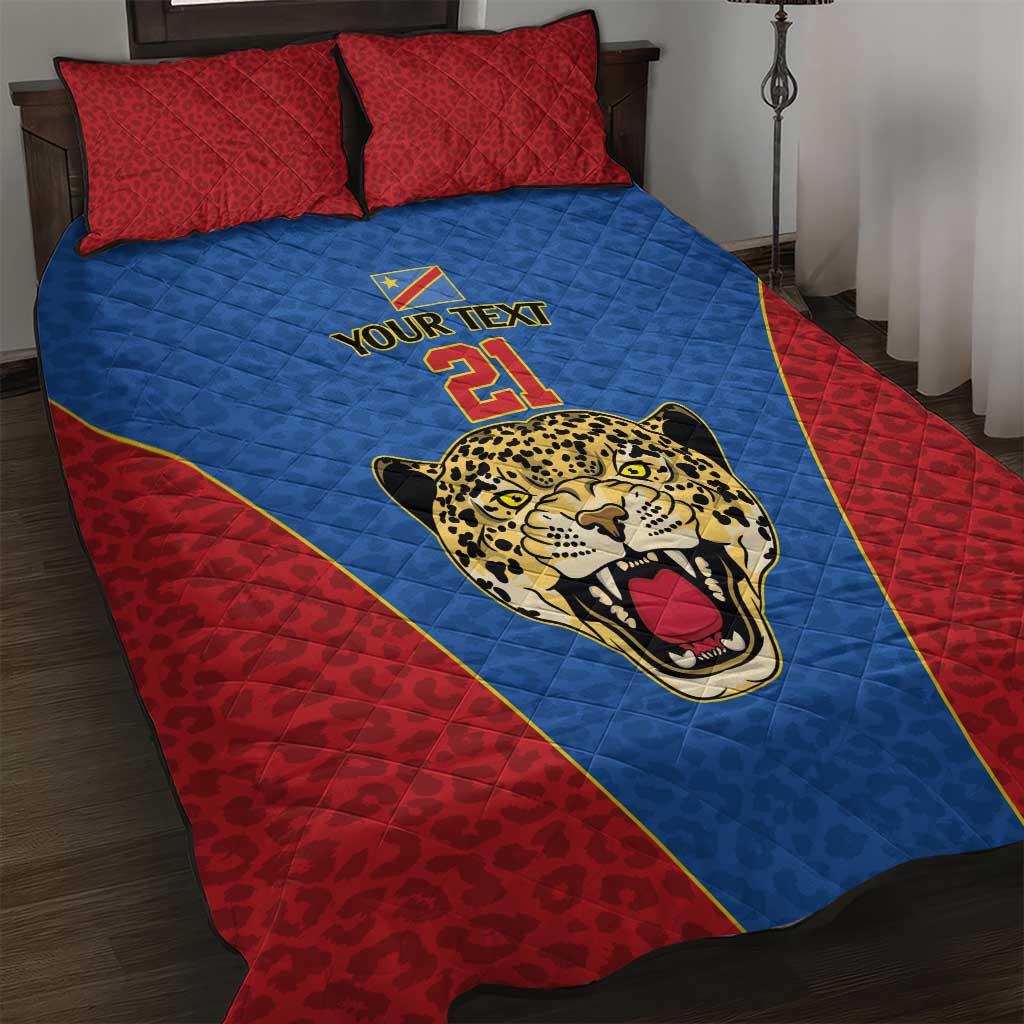 Africa DR Congo Football Custom Quilt Bed Set Blue Leopard Skin Pattern LT9