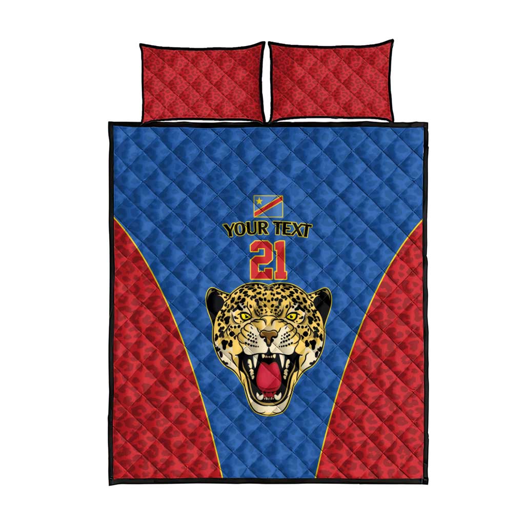 Africa DR Congo Football Custom Quilt Bed Set Blue Leopard Skin Pattern LT9