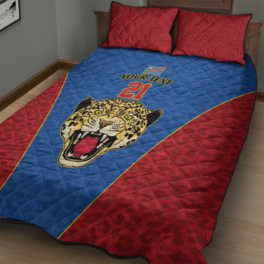 Africa DR Congo Football Custom Quilt Bed Set Blue Leopard Skin Pattern LT9