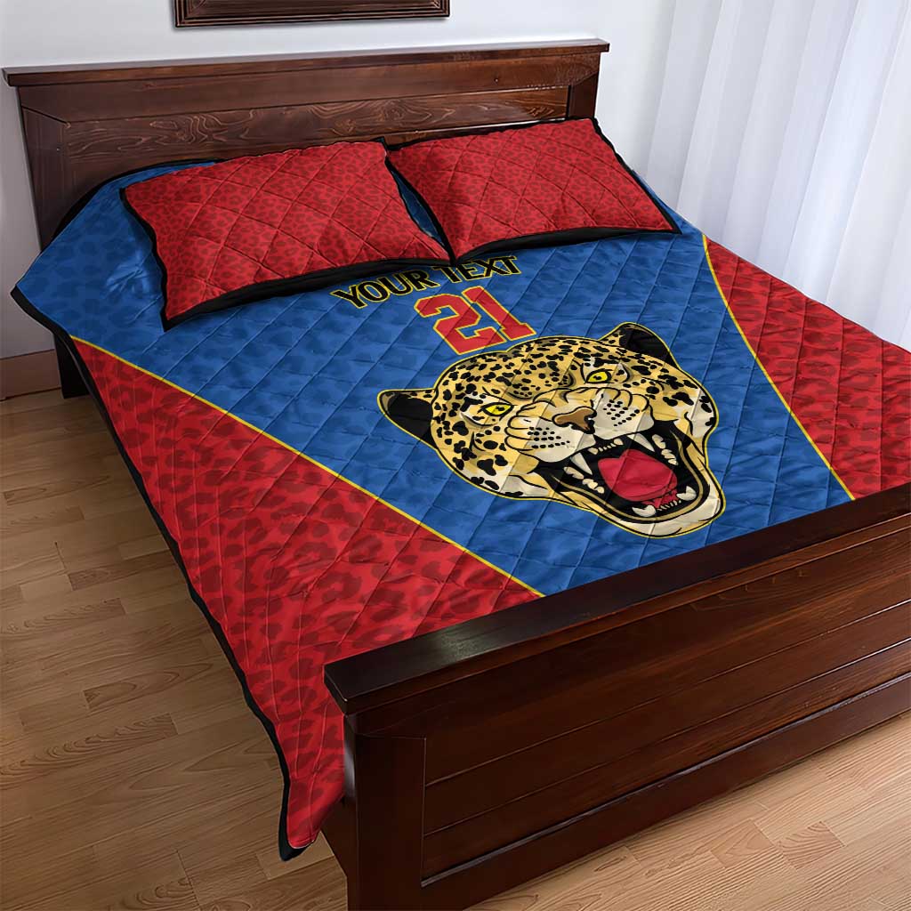 Africa DR Congo Football Custom Quilt Bed Set Blue Leopard Skin Pattern LT9