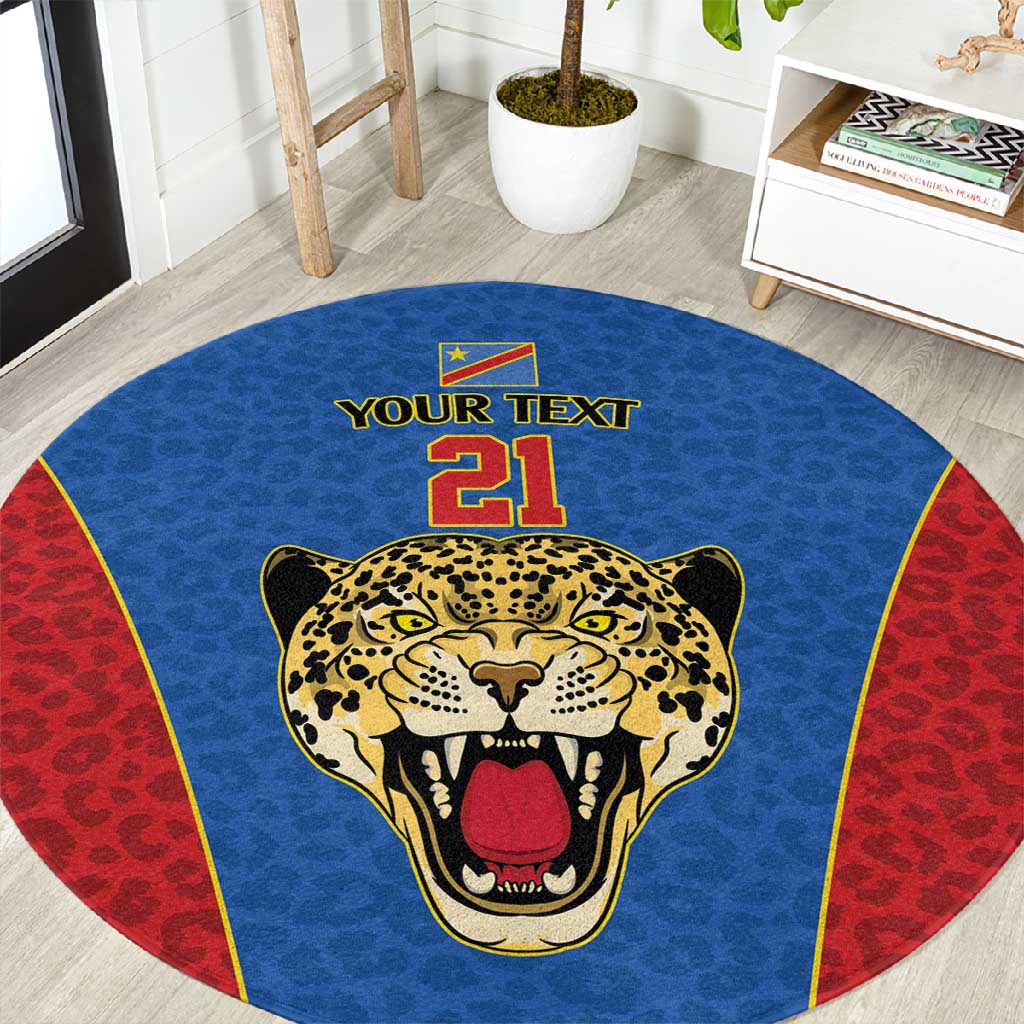 Africa DR Congo Football Custom Round Carpet Blue Leopard Skin Pattern LT9