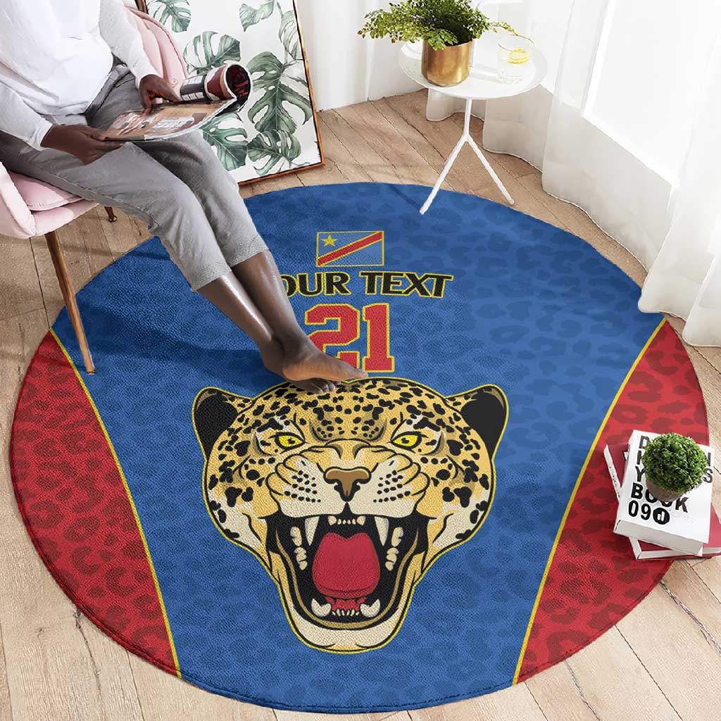 Africa DR Congo Football Custom Round Carpet Blue Leopard Skin Pattern LT9