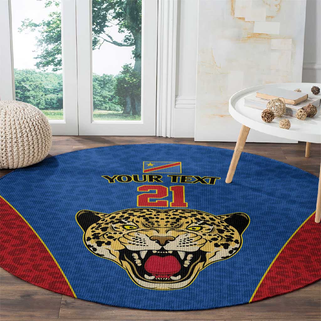 Africa DR Congo Football Custom Round Carpet Blue Leopard Skin Pattern LT9