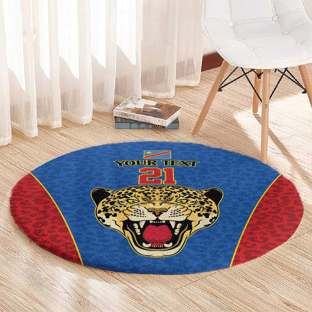Africa DR Congo Football Custom Round Carpet Blue Leopard Skin Pattern LT9