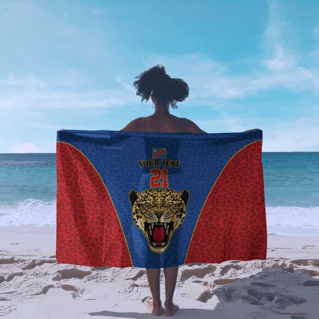Africa DR Congo Football Custom Sarong Blue Leopard Skin Pattern LT9