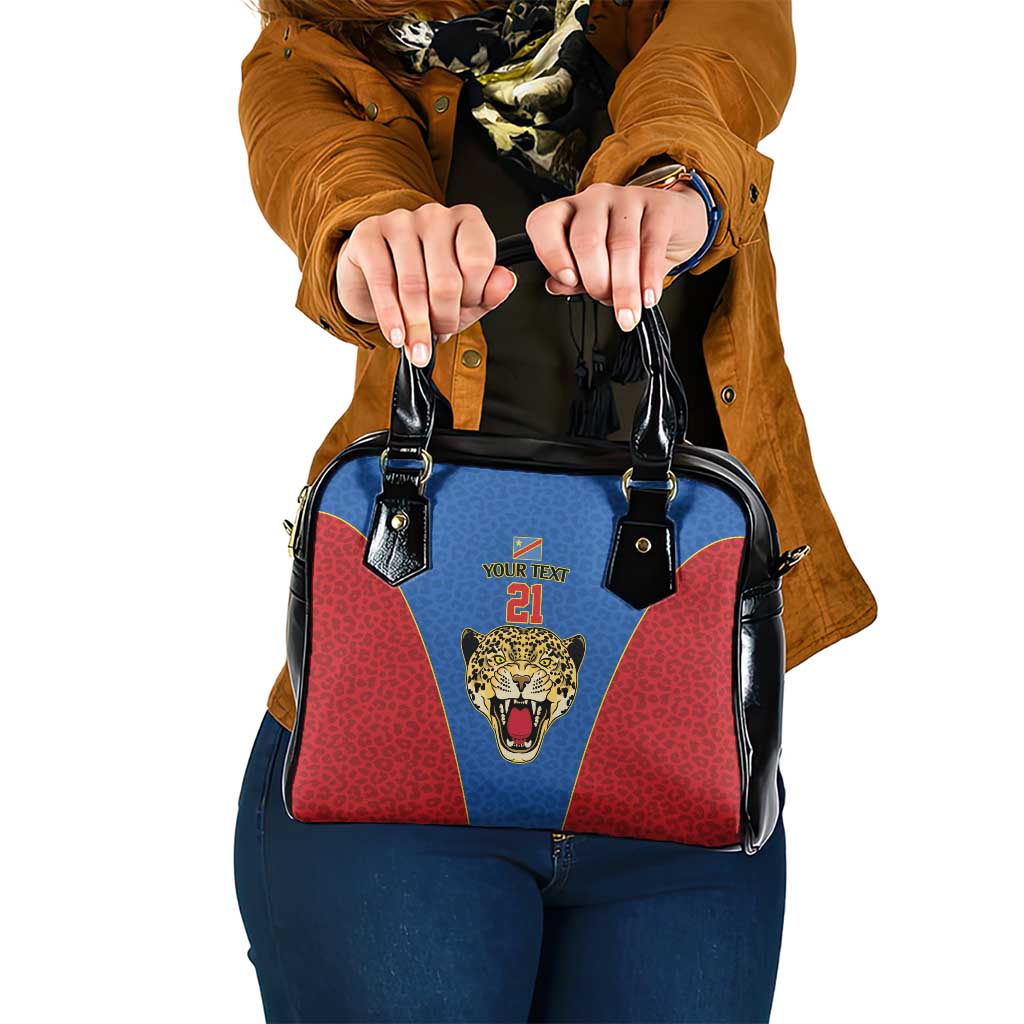 DR Congo Football Custom Shoulder Handbag Blue Leopard Skin Pattern LT9