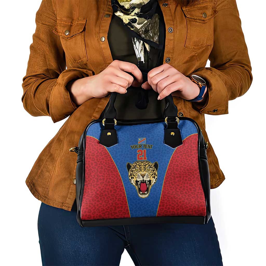 DR Congo Football Custom Shoulder Handbag Blue Leopard Skin Pattern LT9