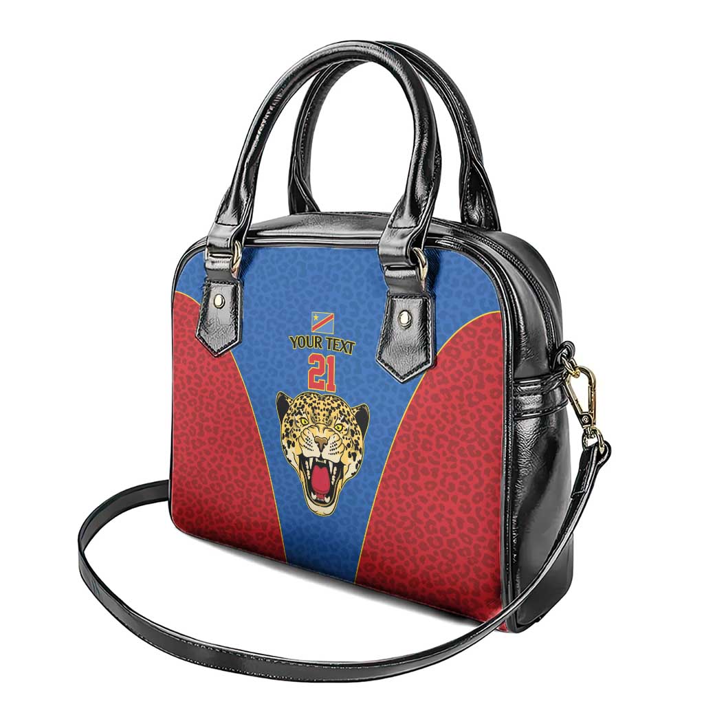 DR Congo Football Custom Shoulder Handbag Blue Leopard Skin Pattern LT9