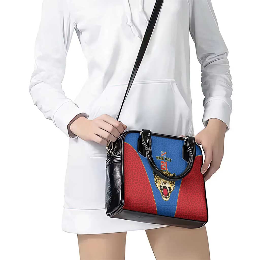 DR Congo Football Custom Shoulder Handbag Blue Leopard Skin Pattern LT9
