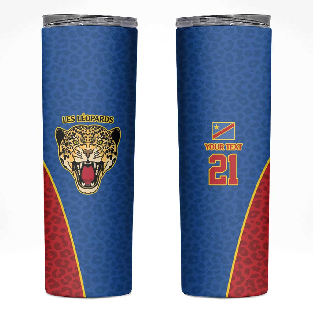 Africa DR Congo Football Custom Skinny Tumbler Blue Leopard Skin Pattern LT9