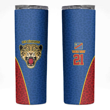 Africa DR Congo Football Custom Skinny Tumbler Blue Leopard Skin Pattern LT9