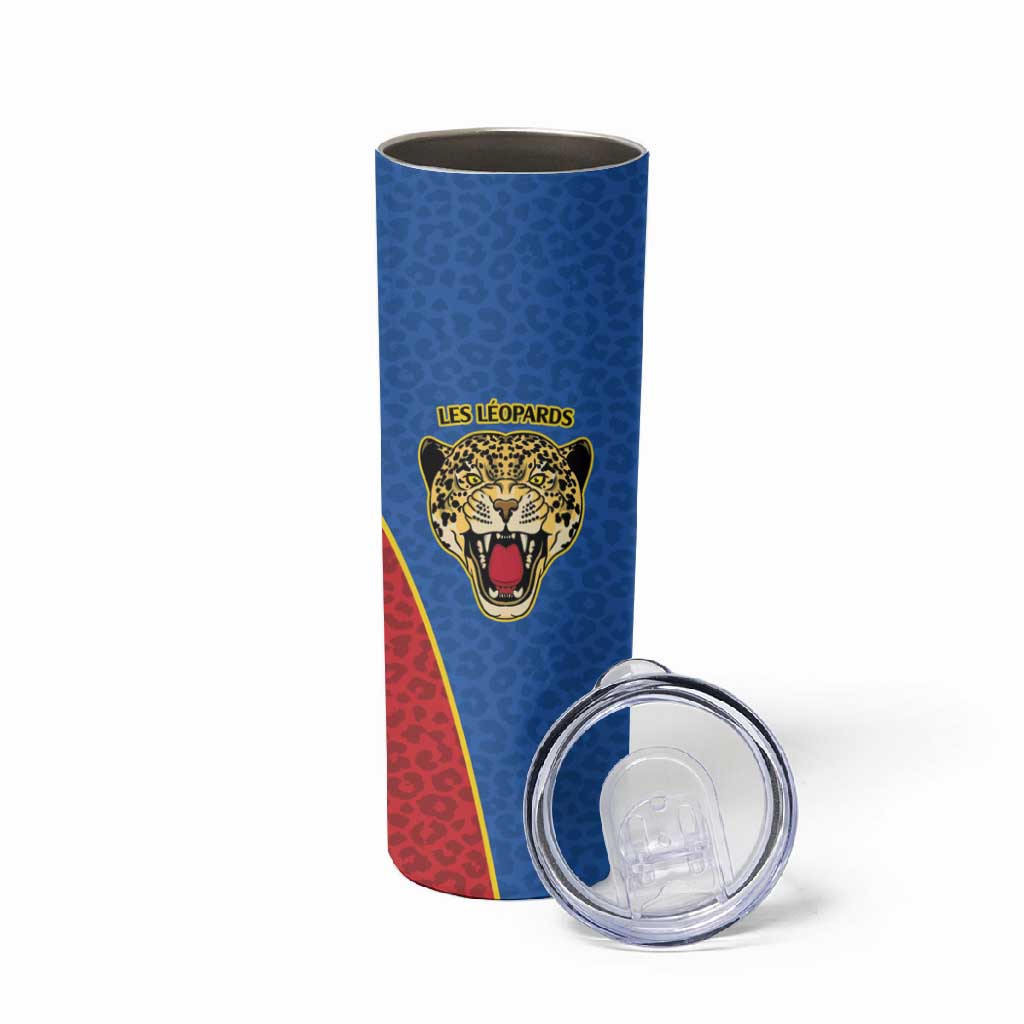 Africa DR Congo Football Custom Skinny Tumbler Blue Leopard Skin Pattern LT9