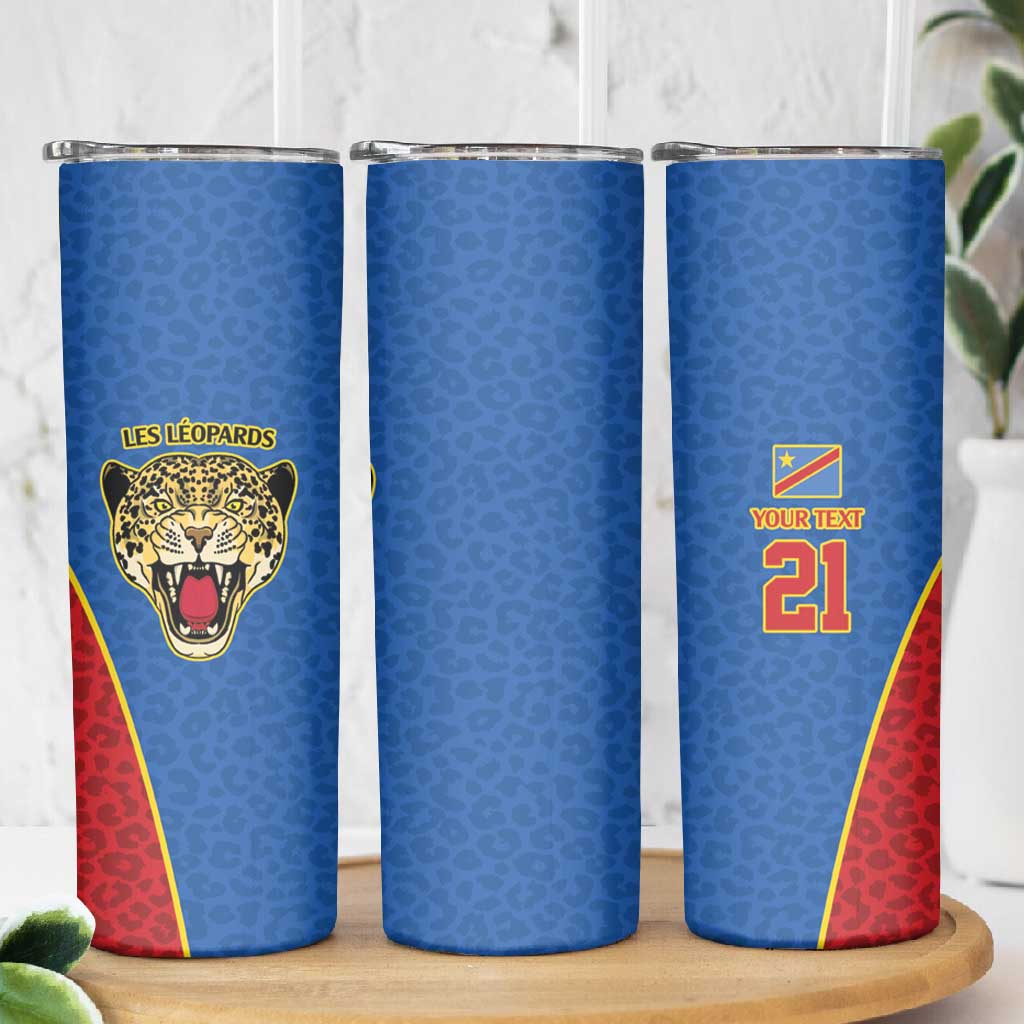 Africa DR Congo Football Custom Skinny Tumbler Blue Leopard Skin Pattern LT9
