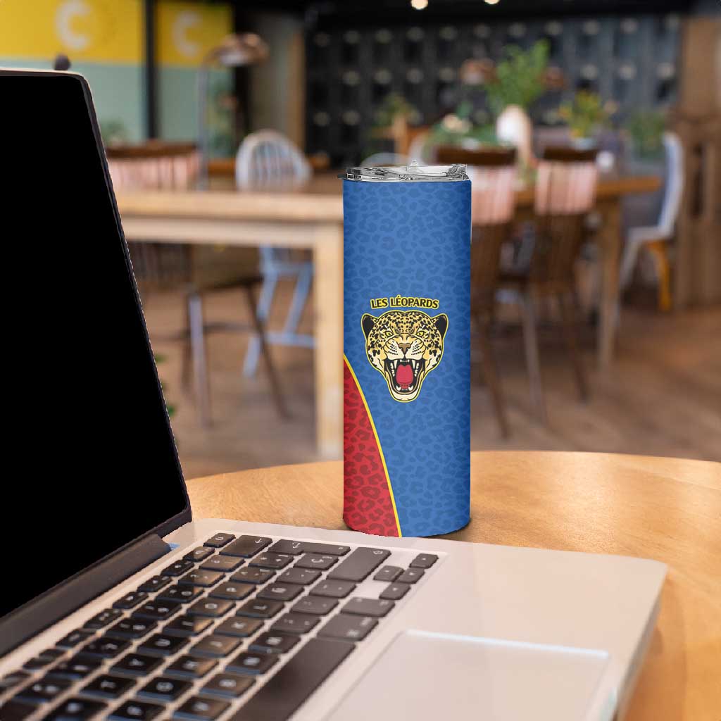 Africa DR Congo Football Custom Skinny Tumbler Blue Leopard Skin Pattern LT9