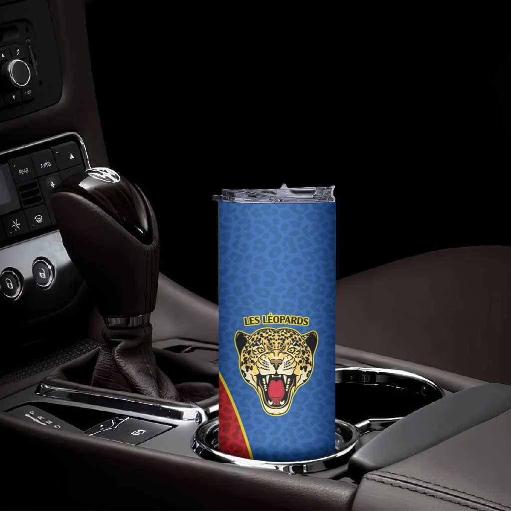 Africa DR Congo Football Custom Skinny Tumbler Blue Leopard Skin Pattern LT9