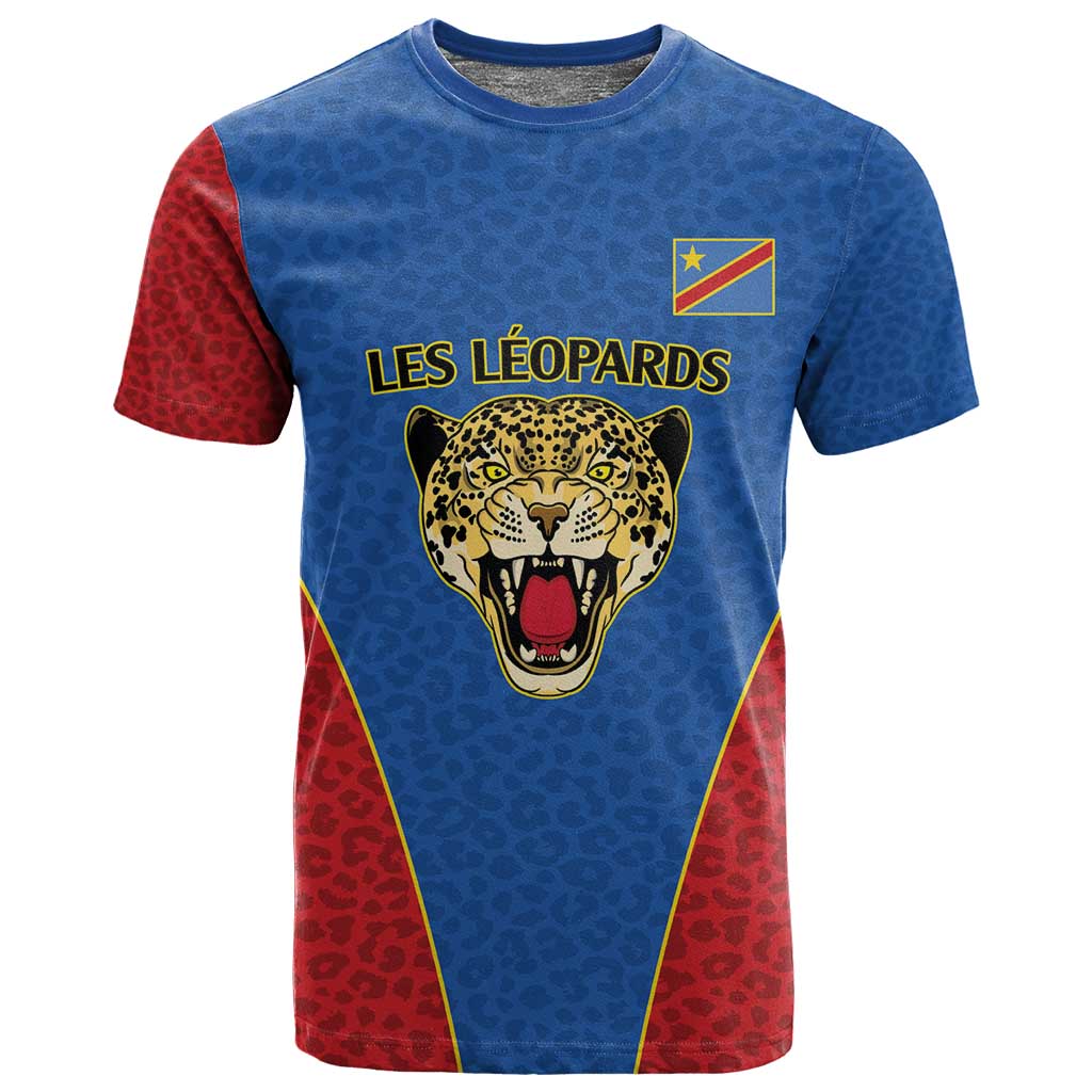 Africa DR Congo Football Custom T shirt Blue Leopard Skin Pattern LT9