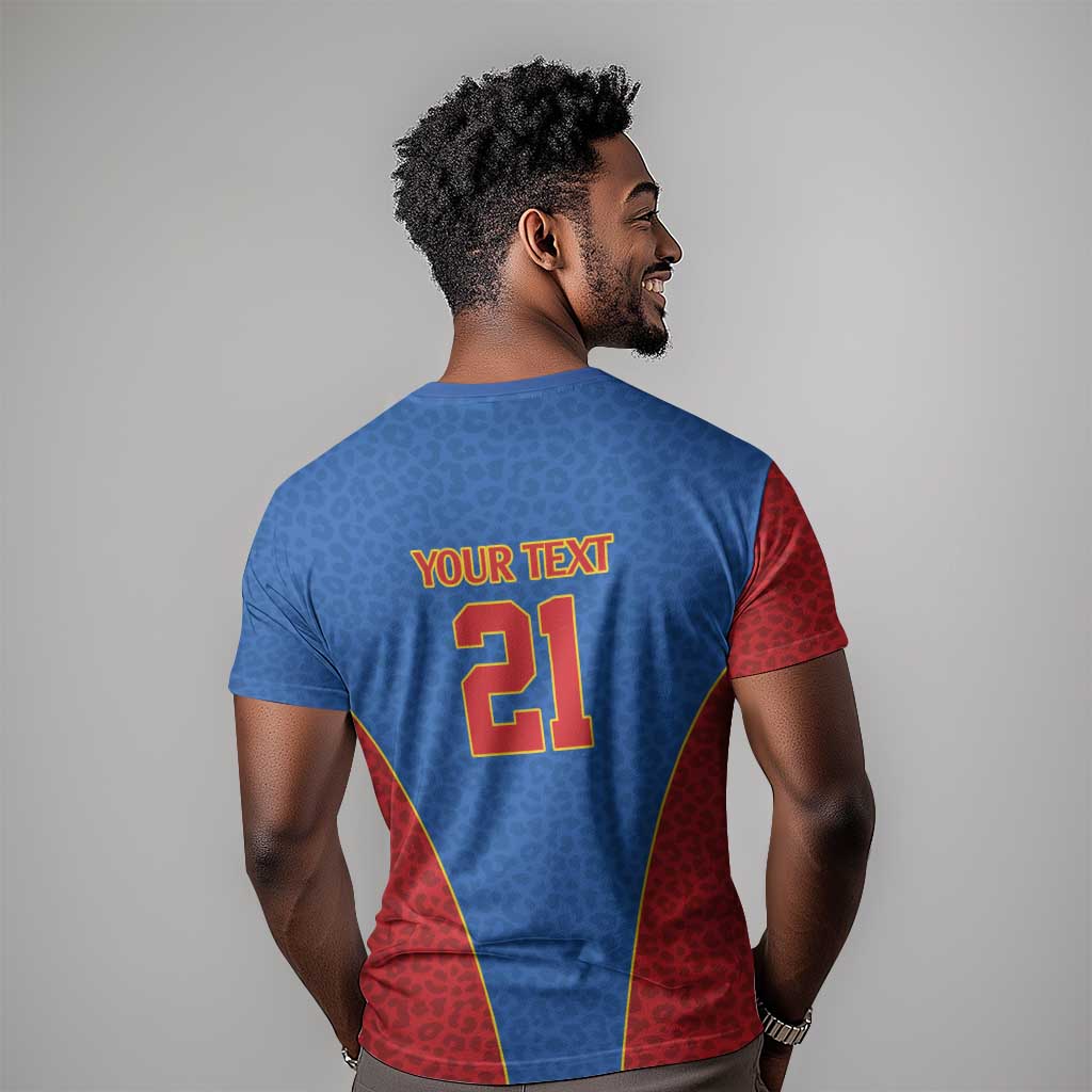 Africa DR Congo Football Custom T shirt Blue Leopard Skin Pattern LT9