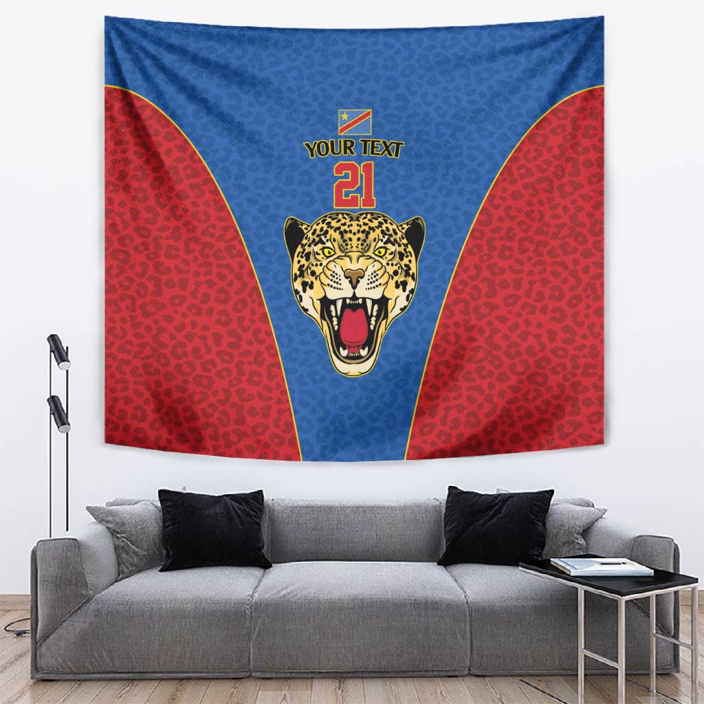 Africa DR Congo Football Custom Tapestry Blue Leopard Skin Pattern LT9