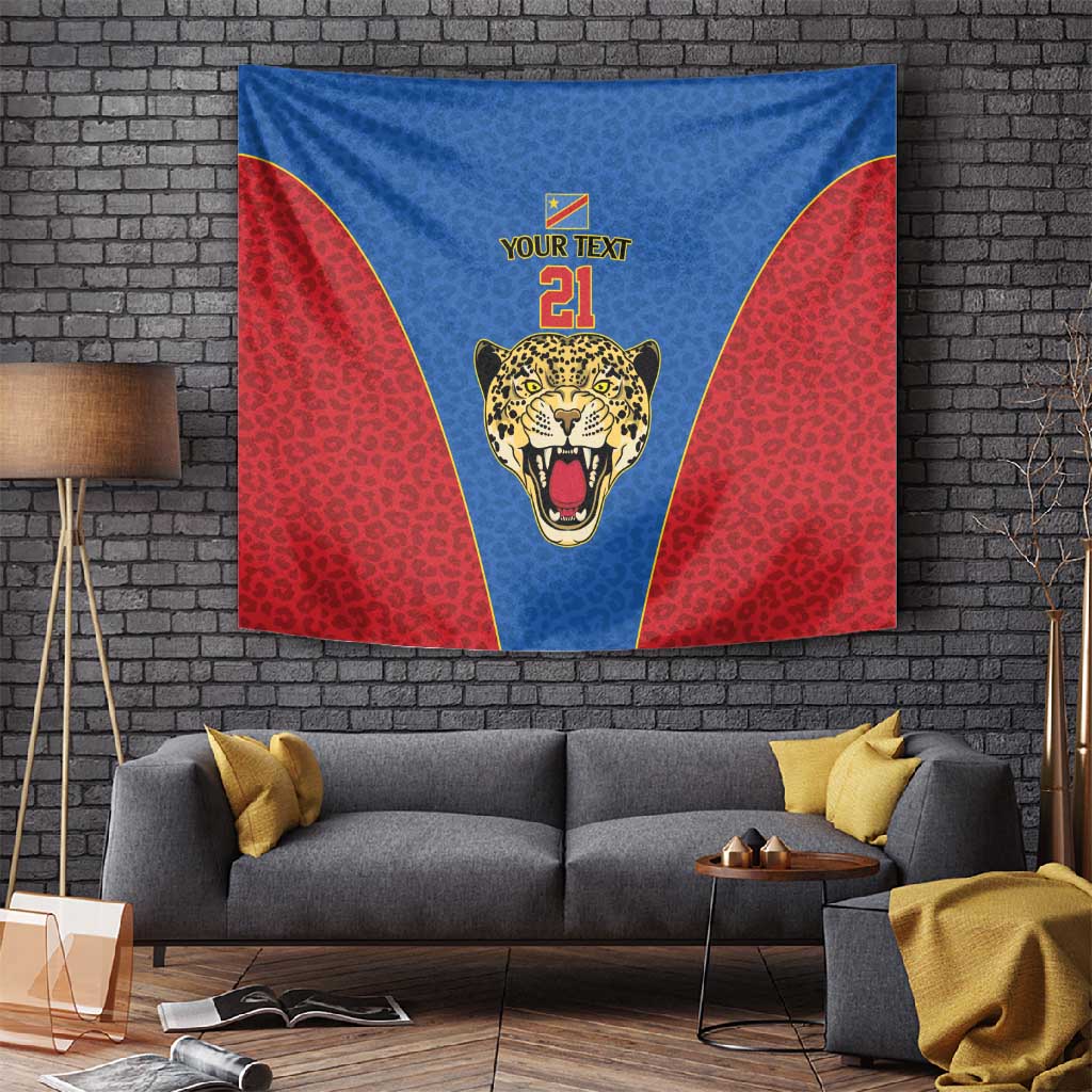 Africa DR Congo Football Custom Tapestry Blue Leopard Skin Pattern LT9