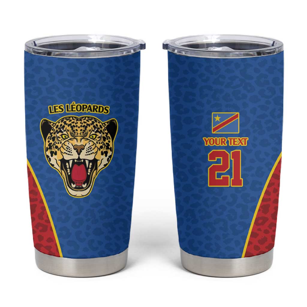 Africa DR Congo Football Custom Tumbler Cup Blue Leopard Skin Pattern LT9