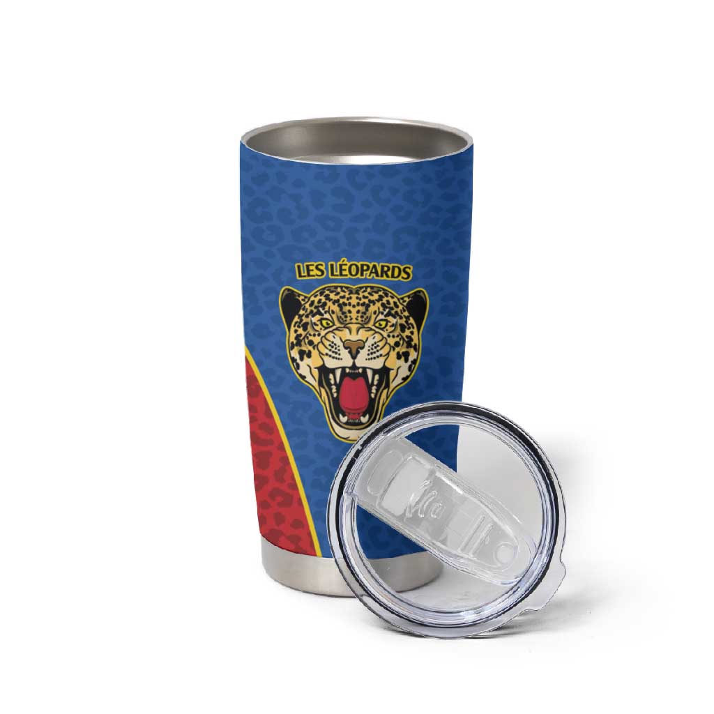 Africa DR Congo Football Custom Tumbler Cup Blue Leopard Skin Pattern LT9