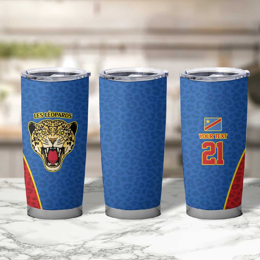 Africa DR Congo Football Custom Tumbler Cup Blue Leopard Skin Pattern LT9